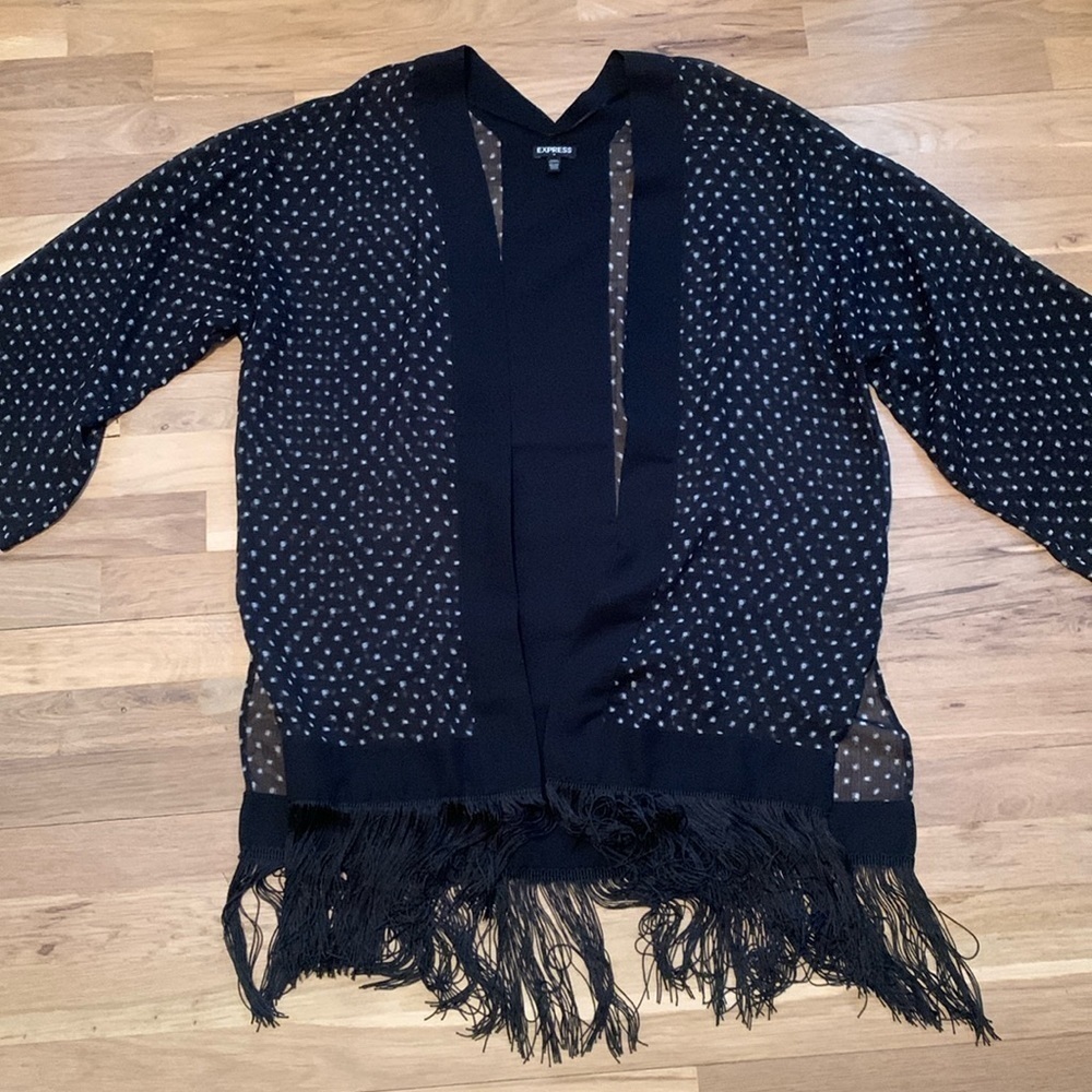 Express Drop Shoulder 3/4 Sleeve Polka Dot Boho Semi Sheer Kimono Women’s OS
